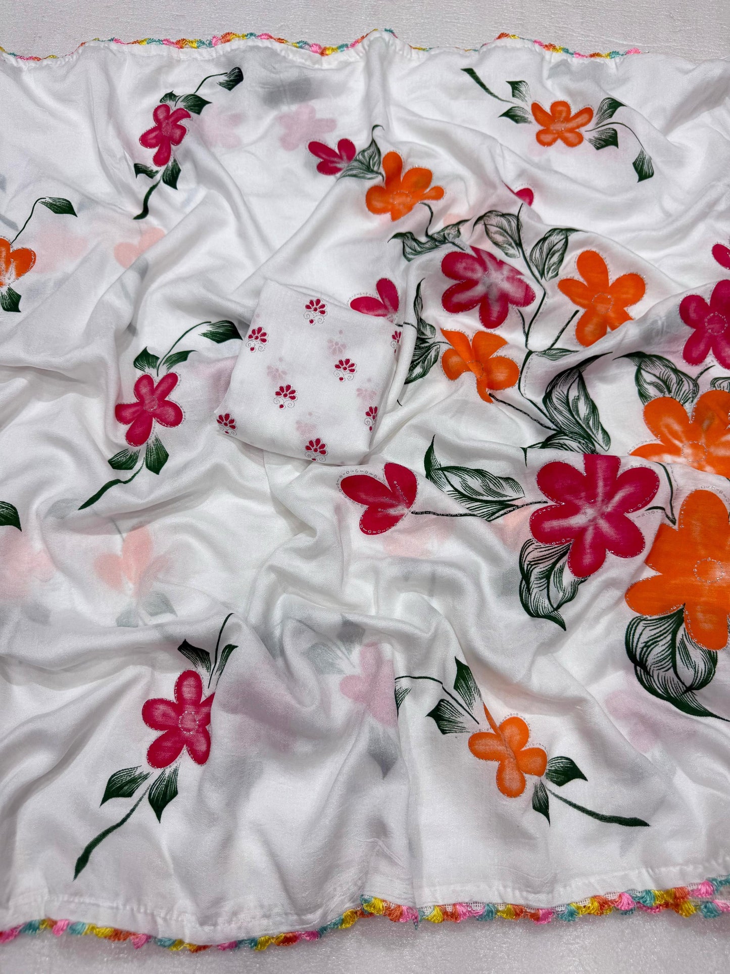 White Floral Print Wonderful Looks Saree