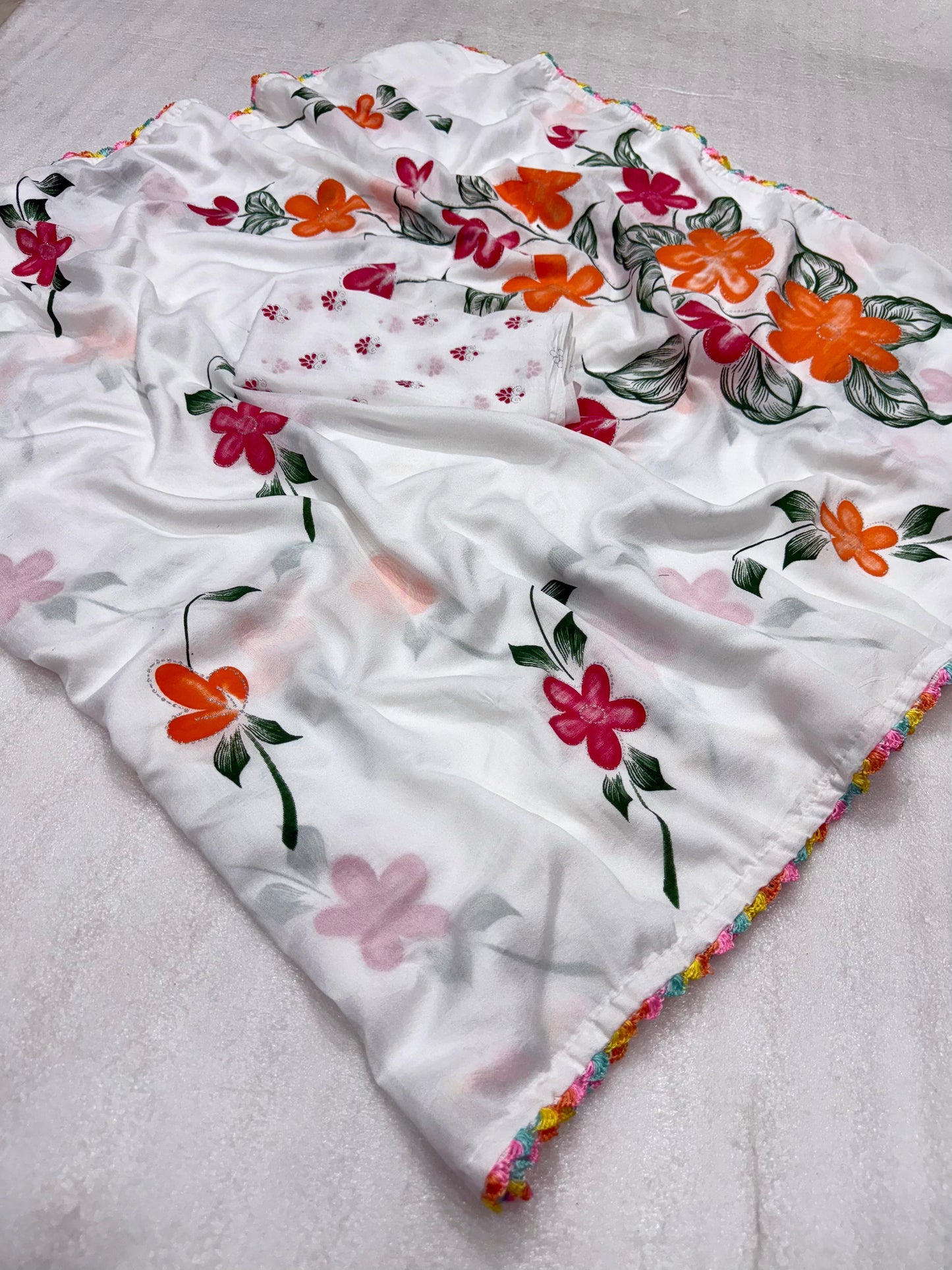 White Floral Print Wonderful Looks Saree