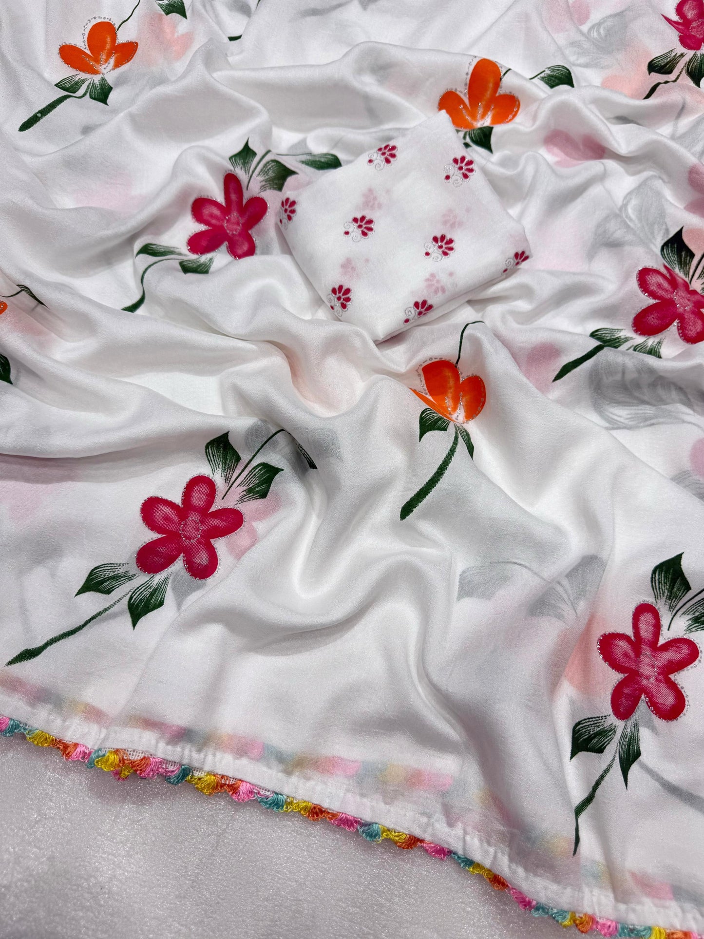 White Floral Print Wonderful Looks Saree