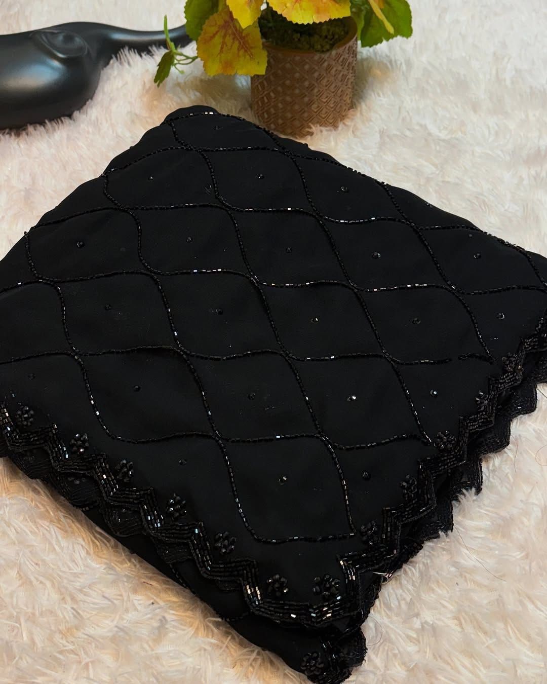 Black Designer Premium HandWork CutWork Saree