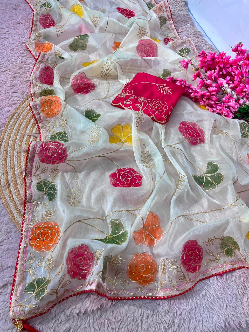 Beautiful Premium Moss Chiffon Silk Sequins Work Saree