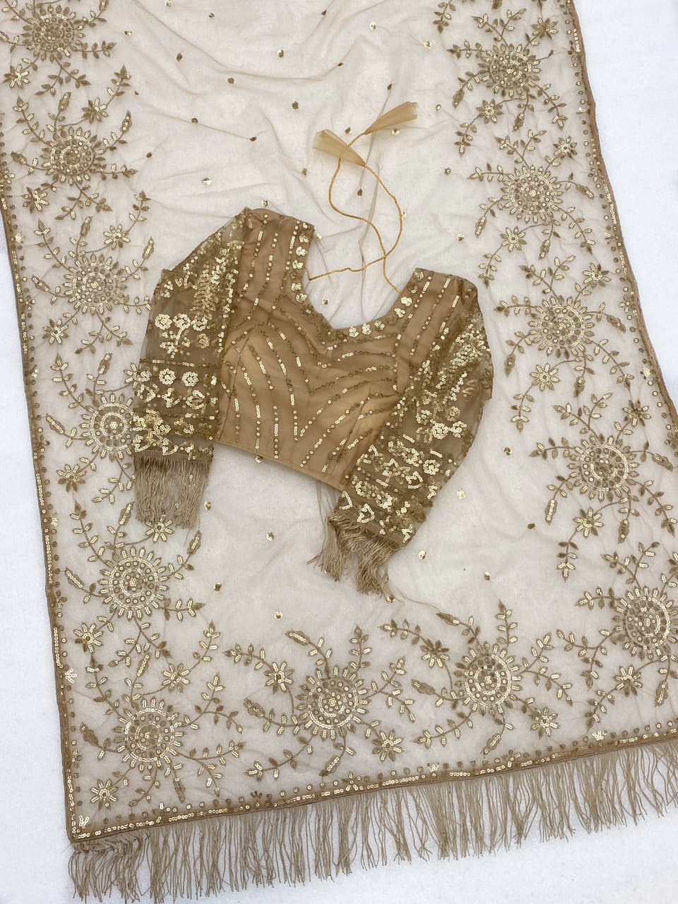Dark Beige Bling Bollywood Style Saree