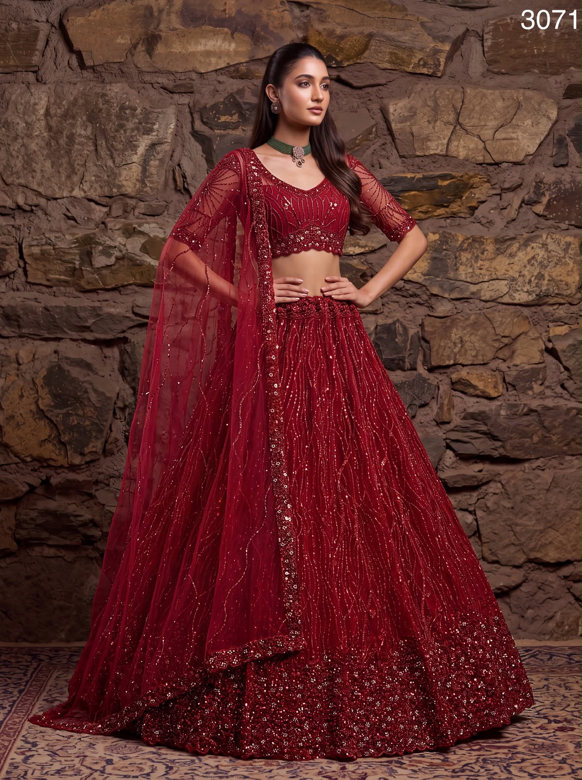 Attractive Red Designer Partywear Lehenga choli in Handwork