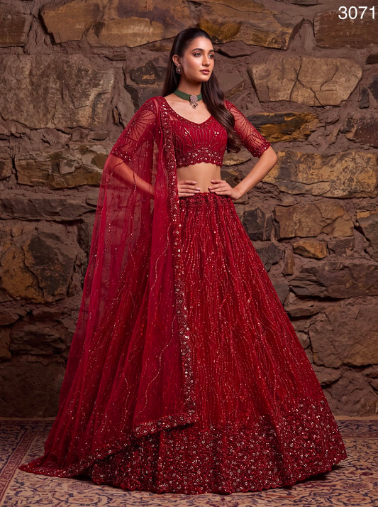 Attractive Red Designer Partywear Lehenga choli in Handwork