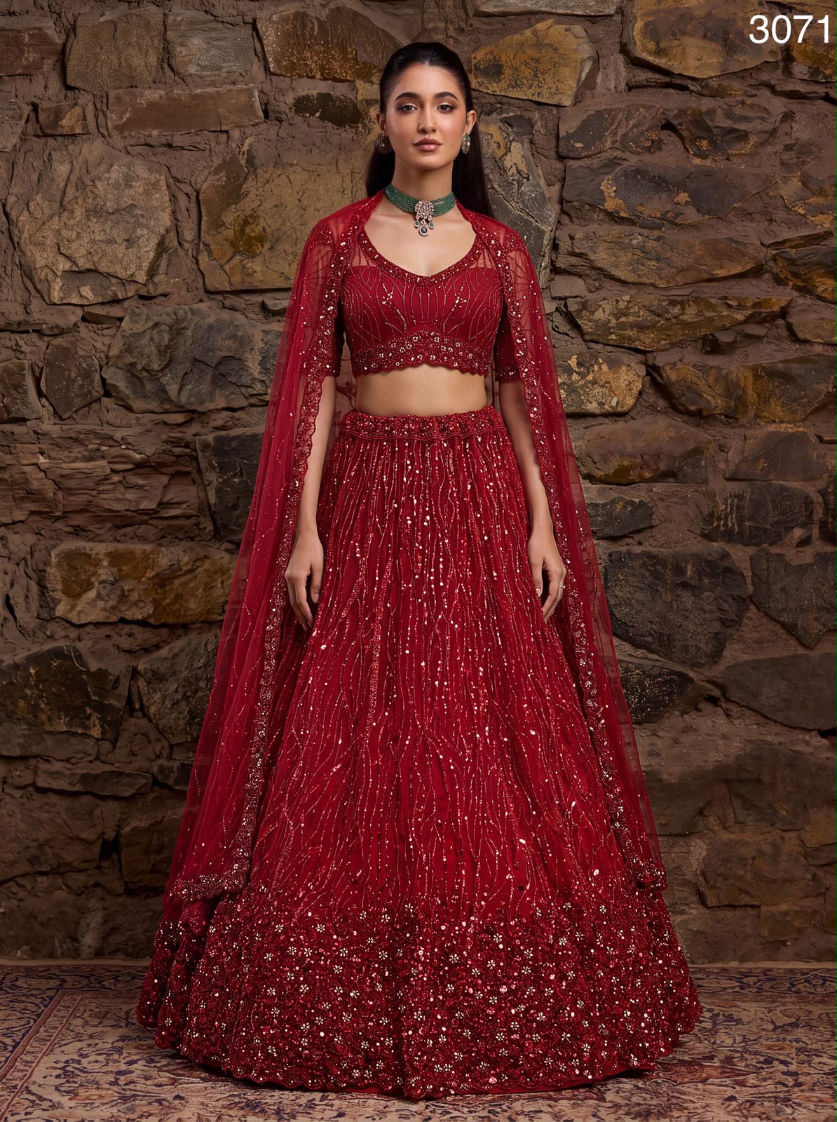 Attractive Red Designer Partywear Lehenga choli in Handwork