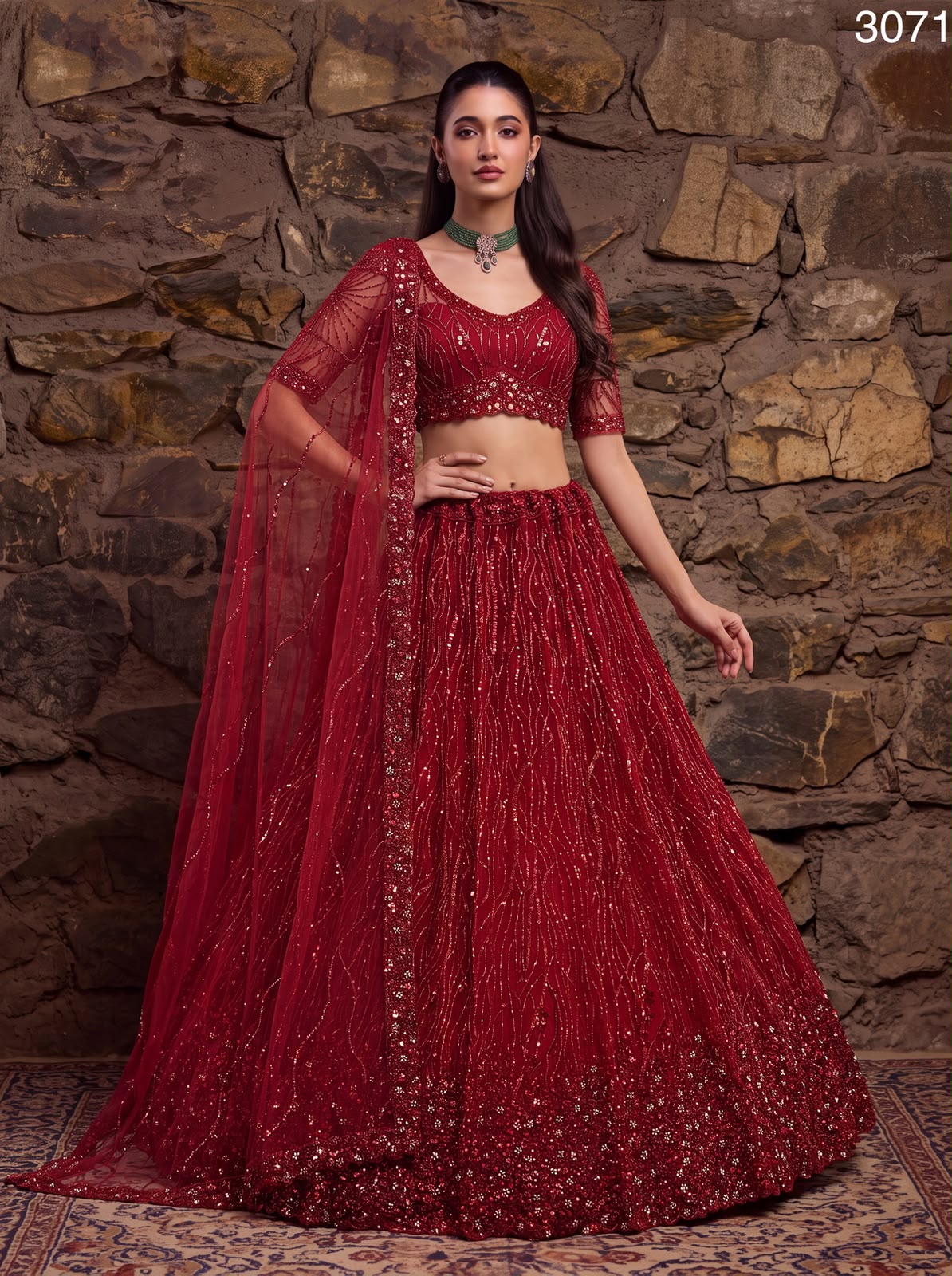 Attractive Red Designer Partywear Lehenga choli in Handwork