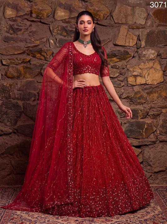 Attractive Red Designer Partywear Lehenga choli in Handwork