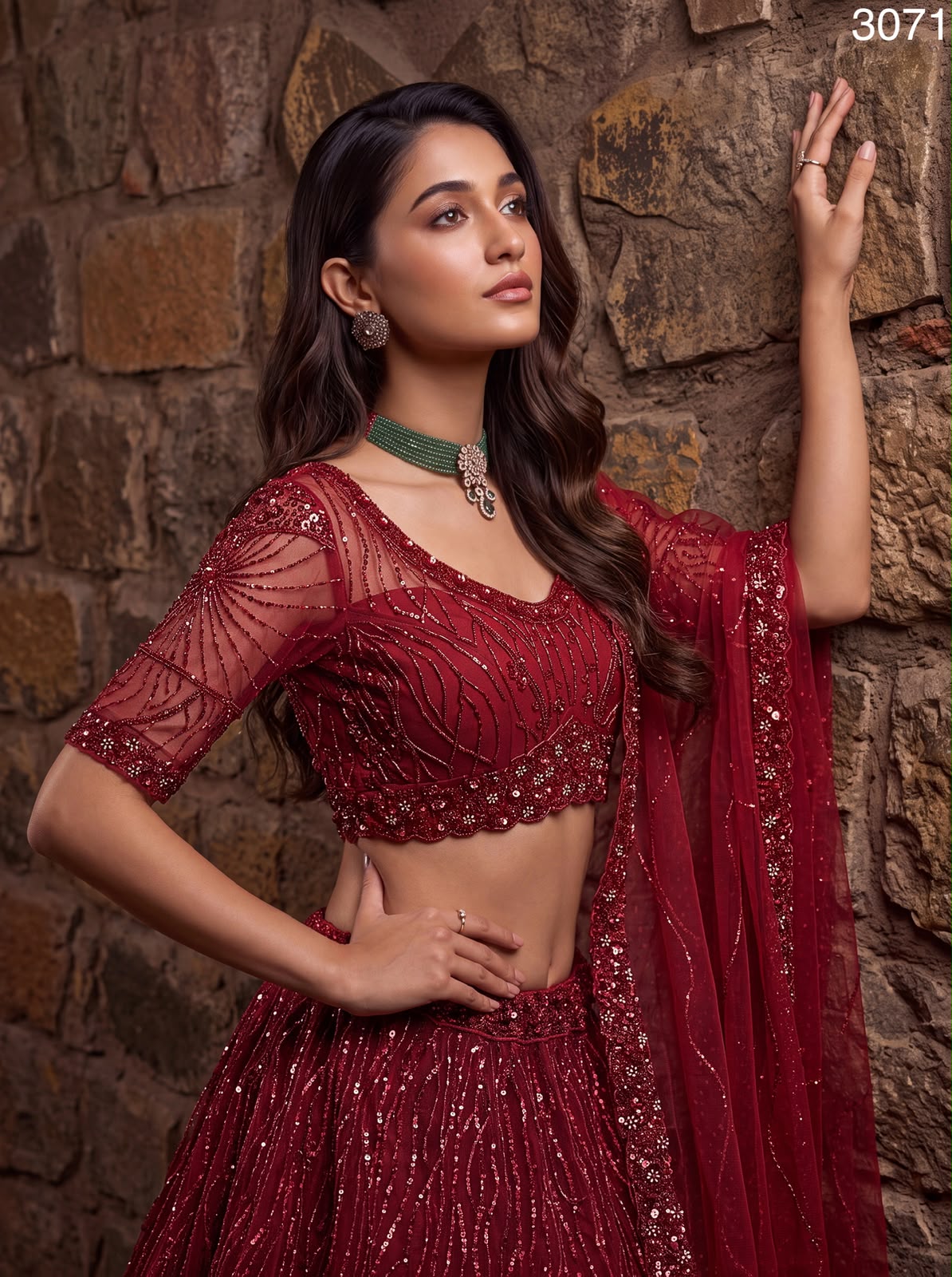Attractive Red Designer Partywear Lehenga choli in Handwork