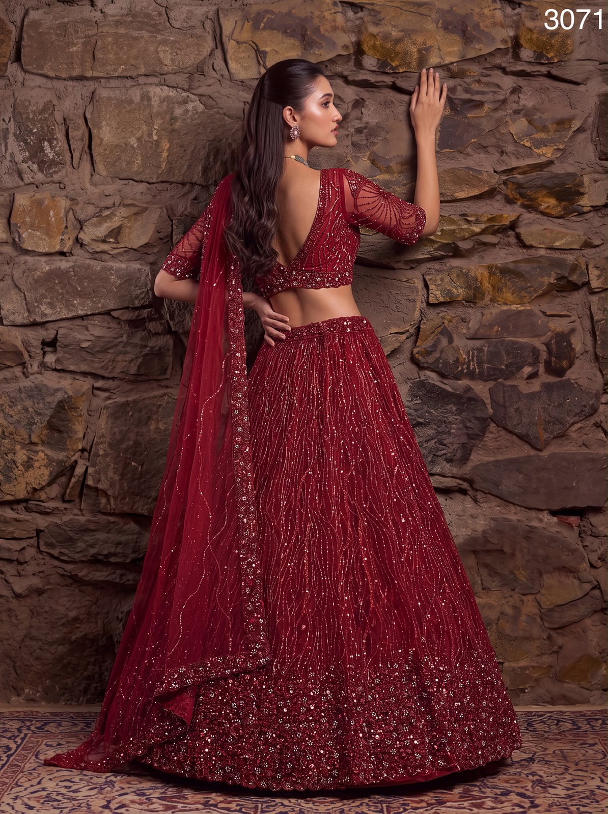 Attractive Red Designer Partywear Lehenga choli in Handwork