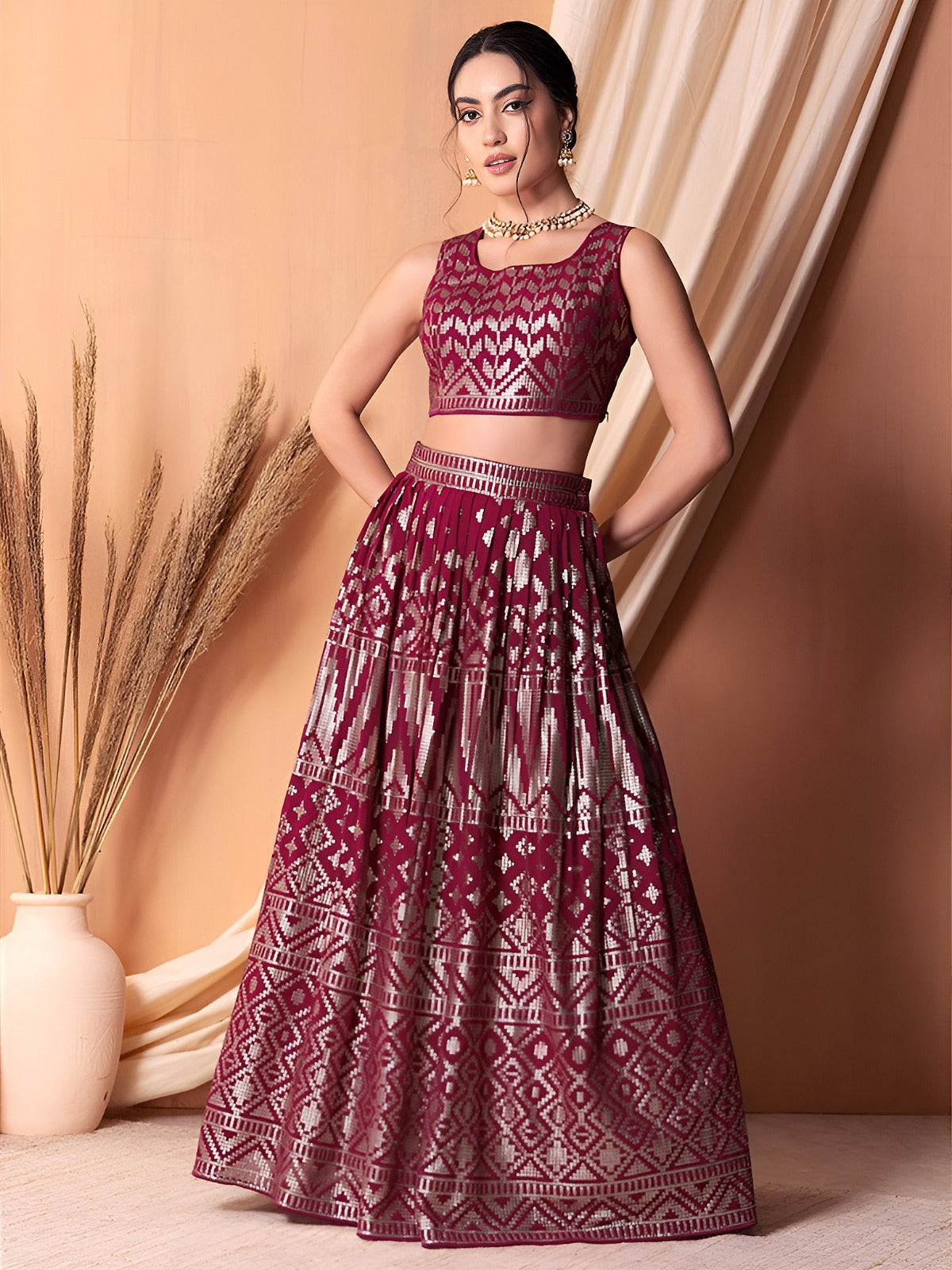 Ruby Goemetric Glam Lehenga