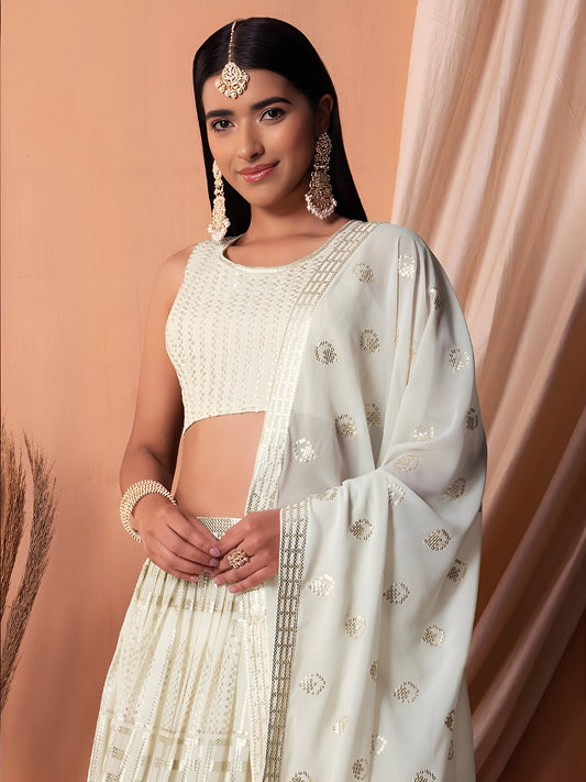 Elegant Ivory Sequin Designer Lehenga Choli
