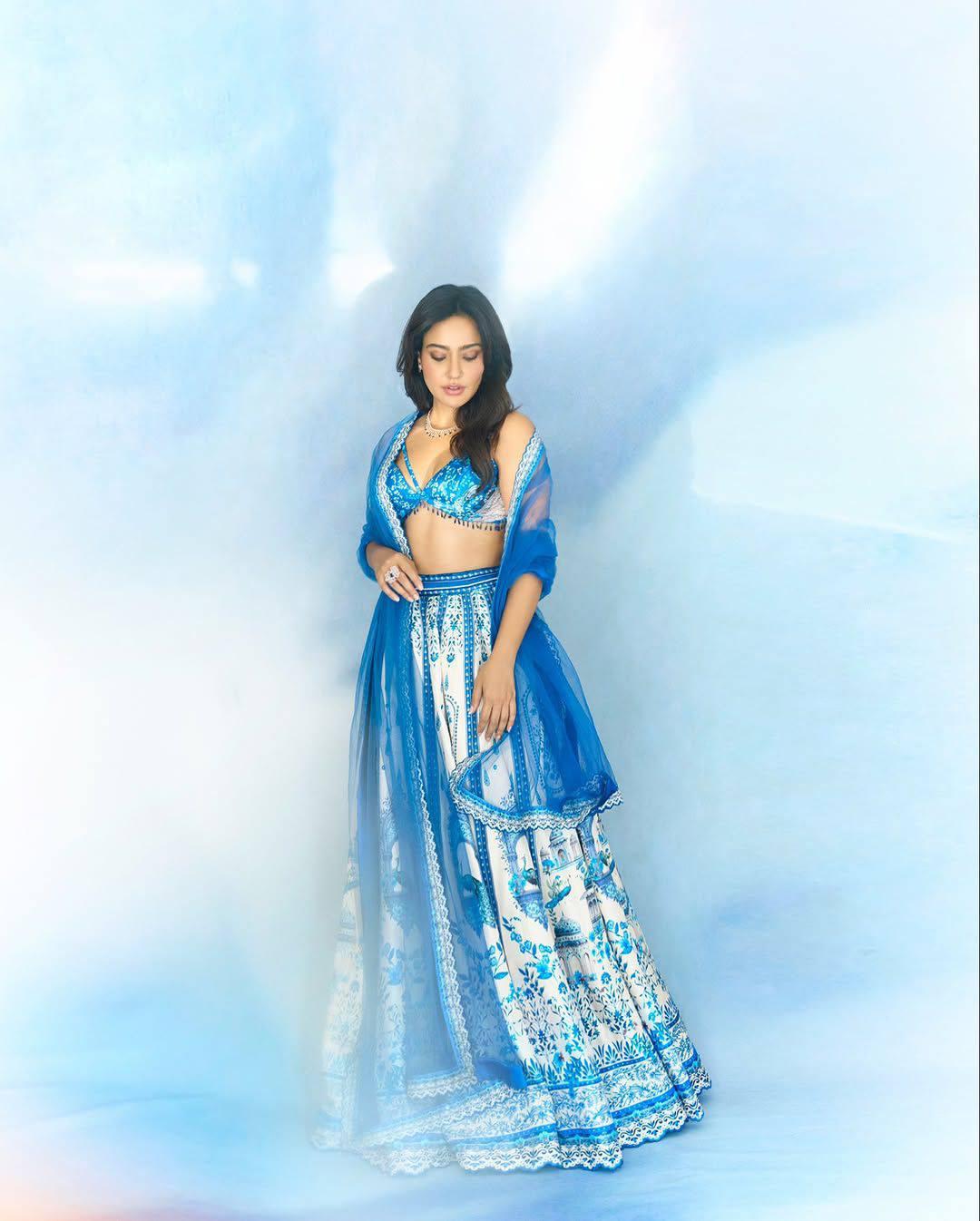 Breezy & Trendy Floral Cool Blue Lehenga