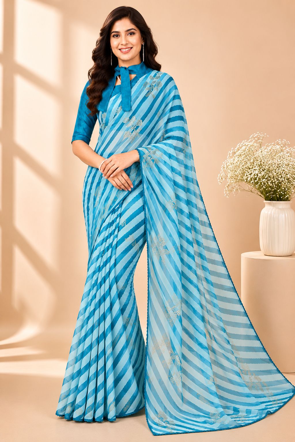 Summer Striped Bright Sarees In Two Unique Colours