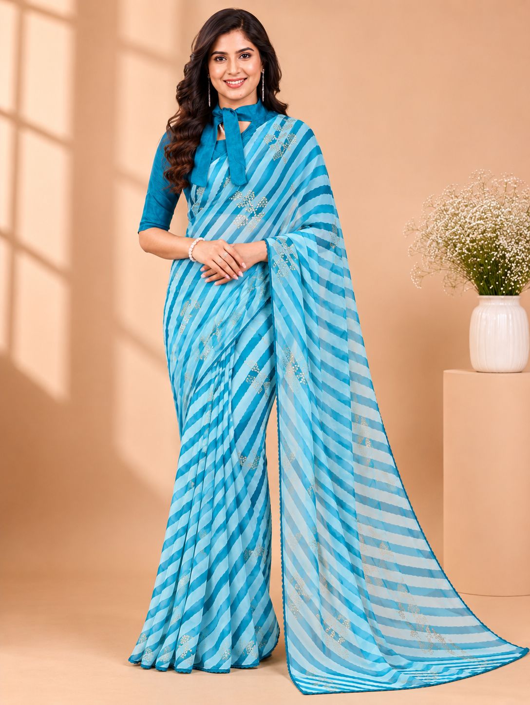 Summer Striped Bright Sarees In Two Unique Colours