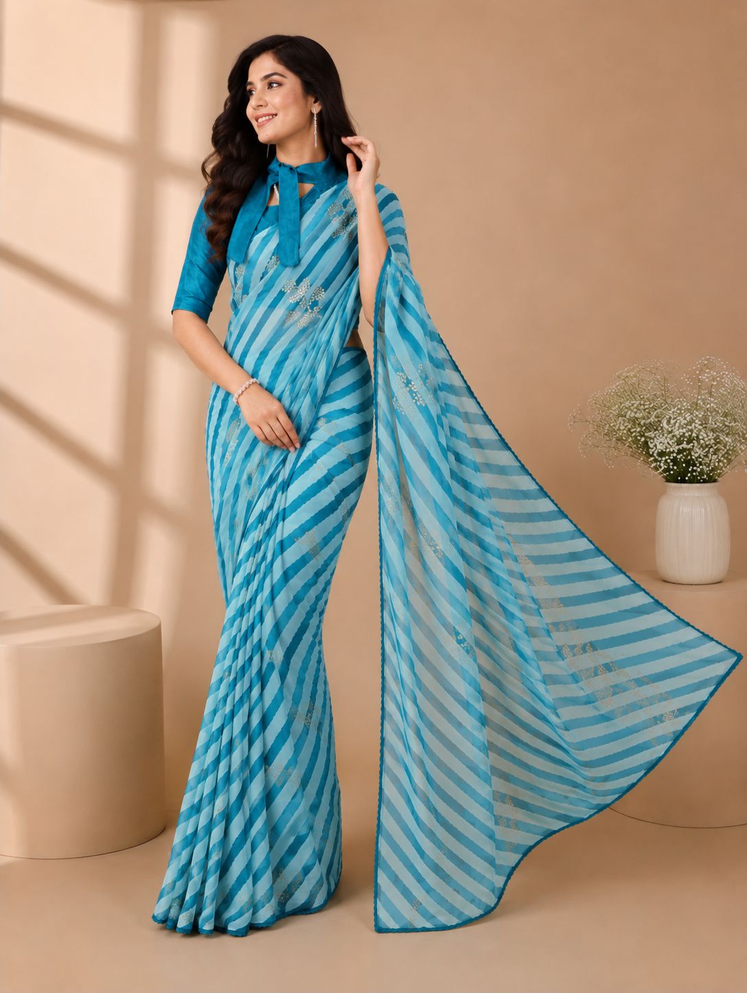 Summer Striped Bright Sarees In Two Unique Colours
