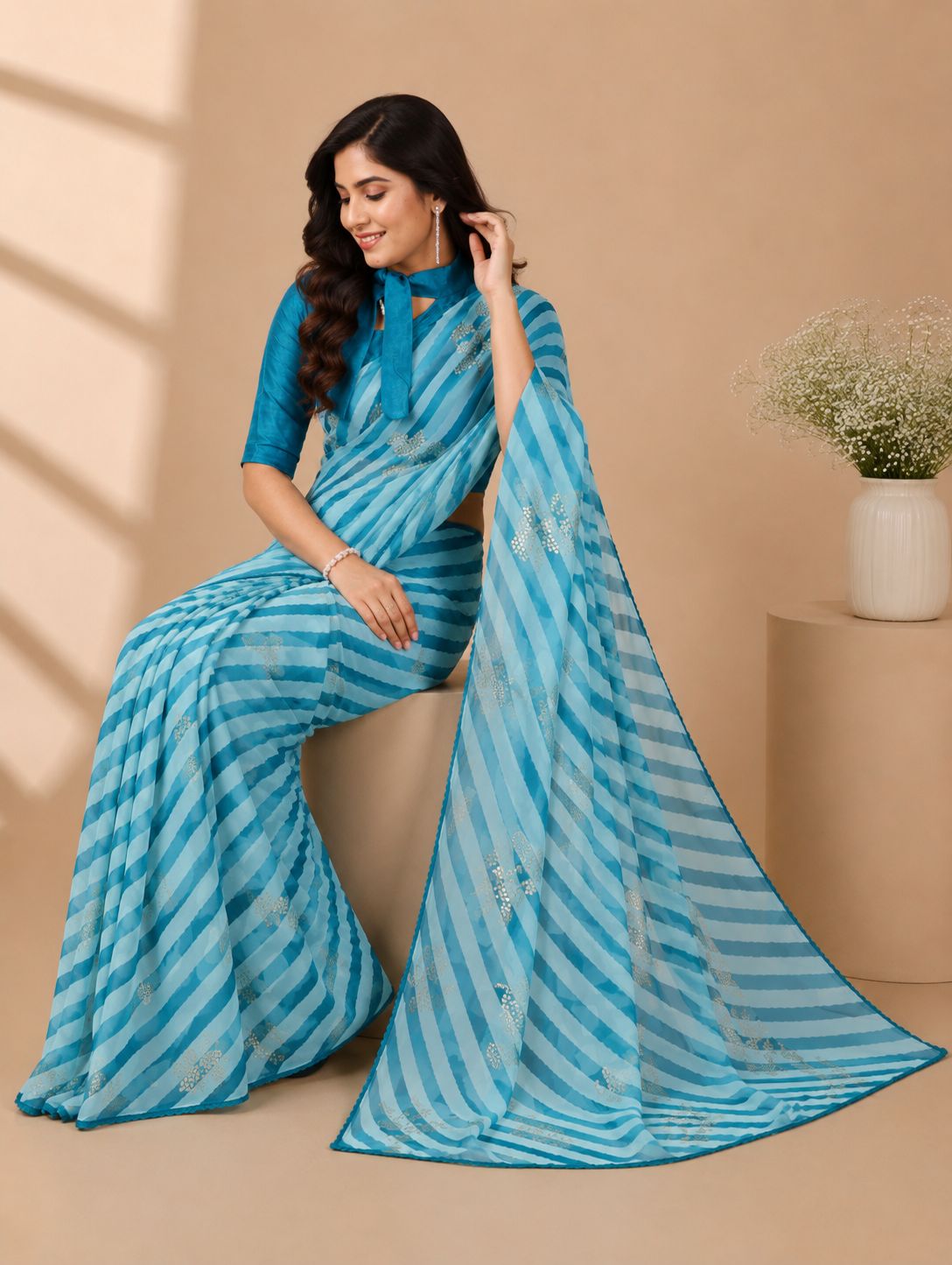 Summer Striped Bright Sarees In Two Unique Colours