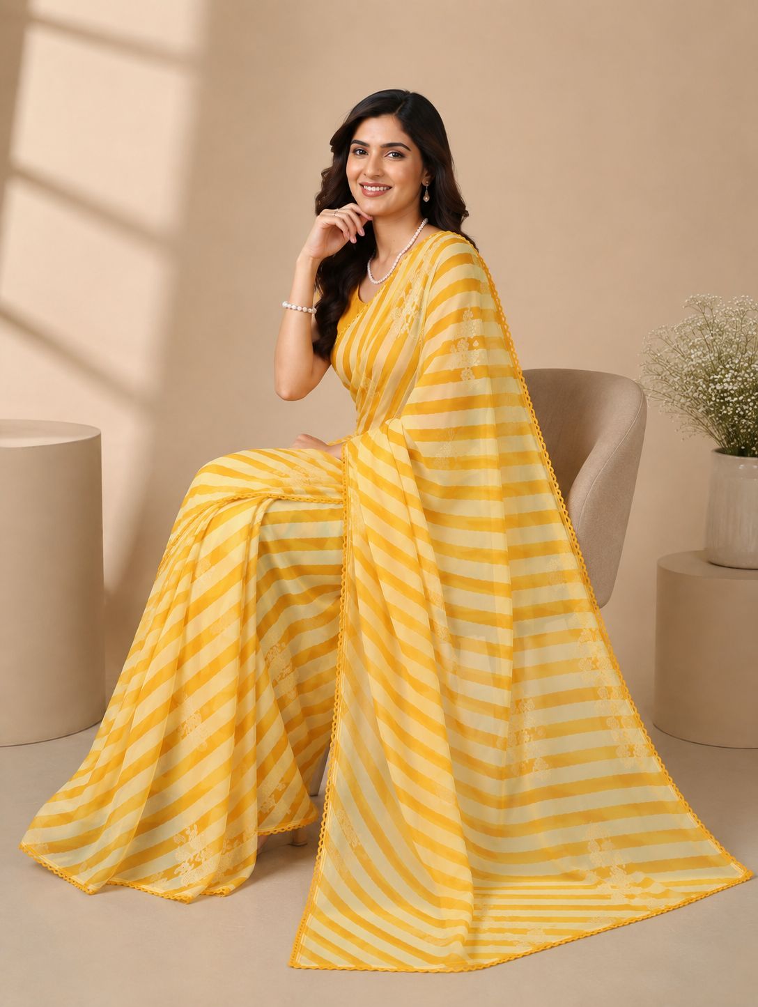 Summer Striped Bright Sarees In Two Unique Colours