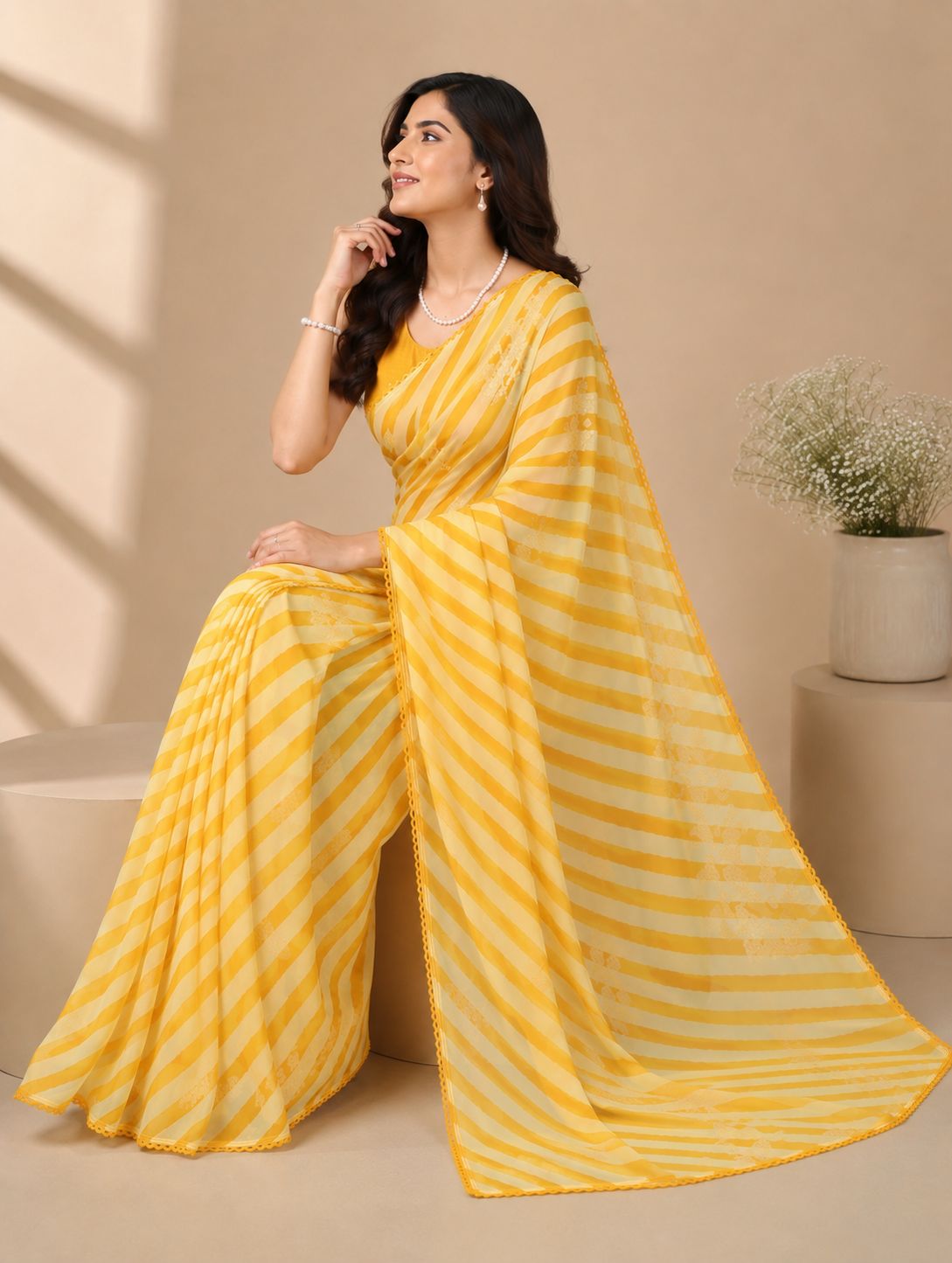 Summer Striped Bright Sarees In Two Unique Colours