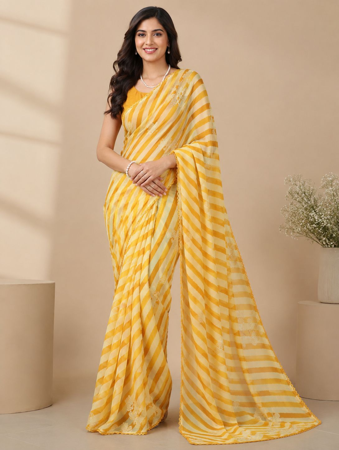 Summer Striped Bright Sarees In Two Unique Colours