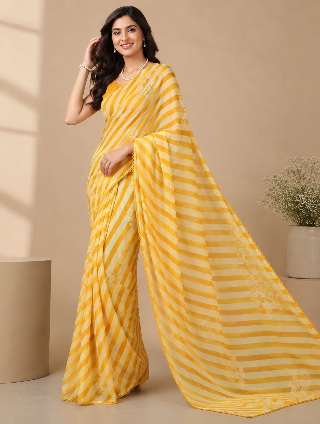 Summer Striped Bright Sarees In Two Unique Colours