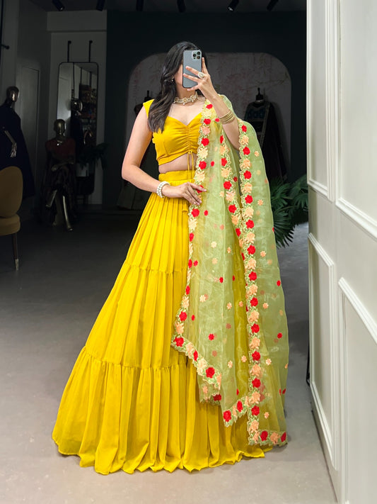Grace in every pleat, glow in every step - Haldi Auspicious Lehanga - Ready To Wear
