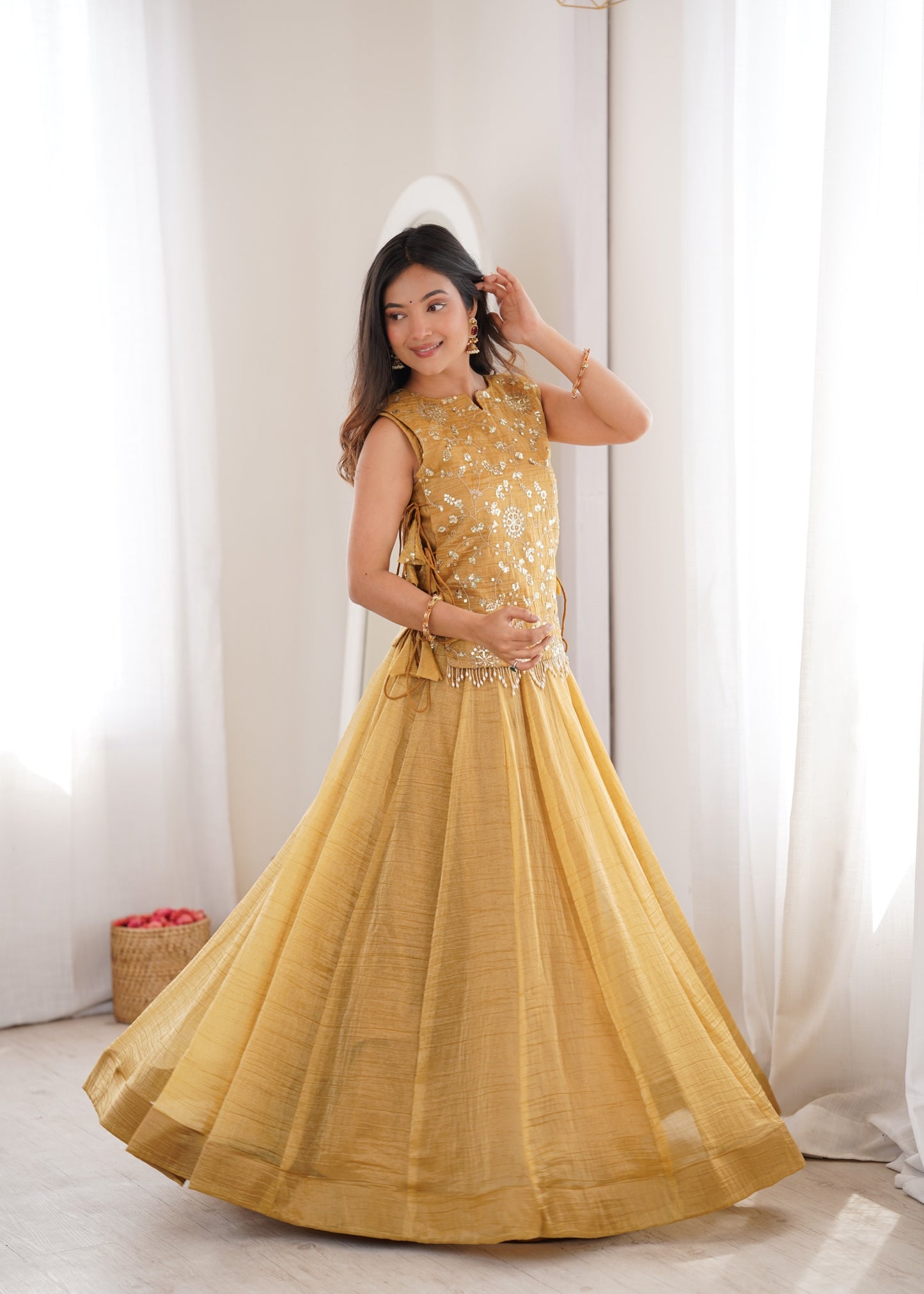 Salsa Crush lehenga paired with an intricately embroidered Koti Jacket