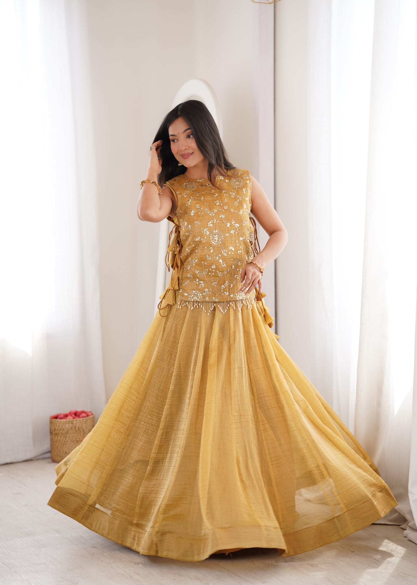 Salsa Crush lehenga paired with an intricately embroidered Koti Jacket
