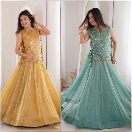 Salsa Crush lehenga paired with an intricately embroidered Koti Jacket