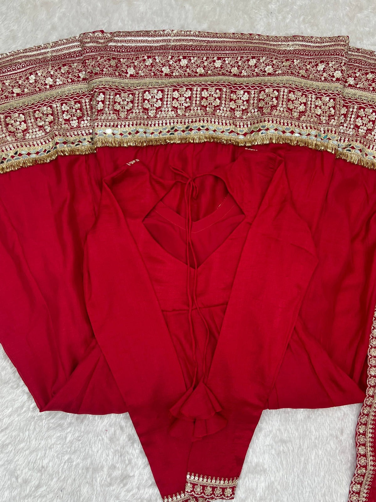 Pure Blooming Vichitra Silk Embroidered Anarkali Gown with Dupatta & Pant Set