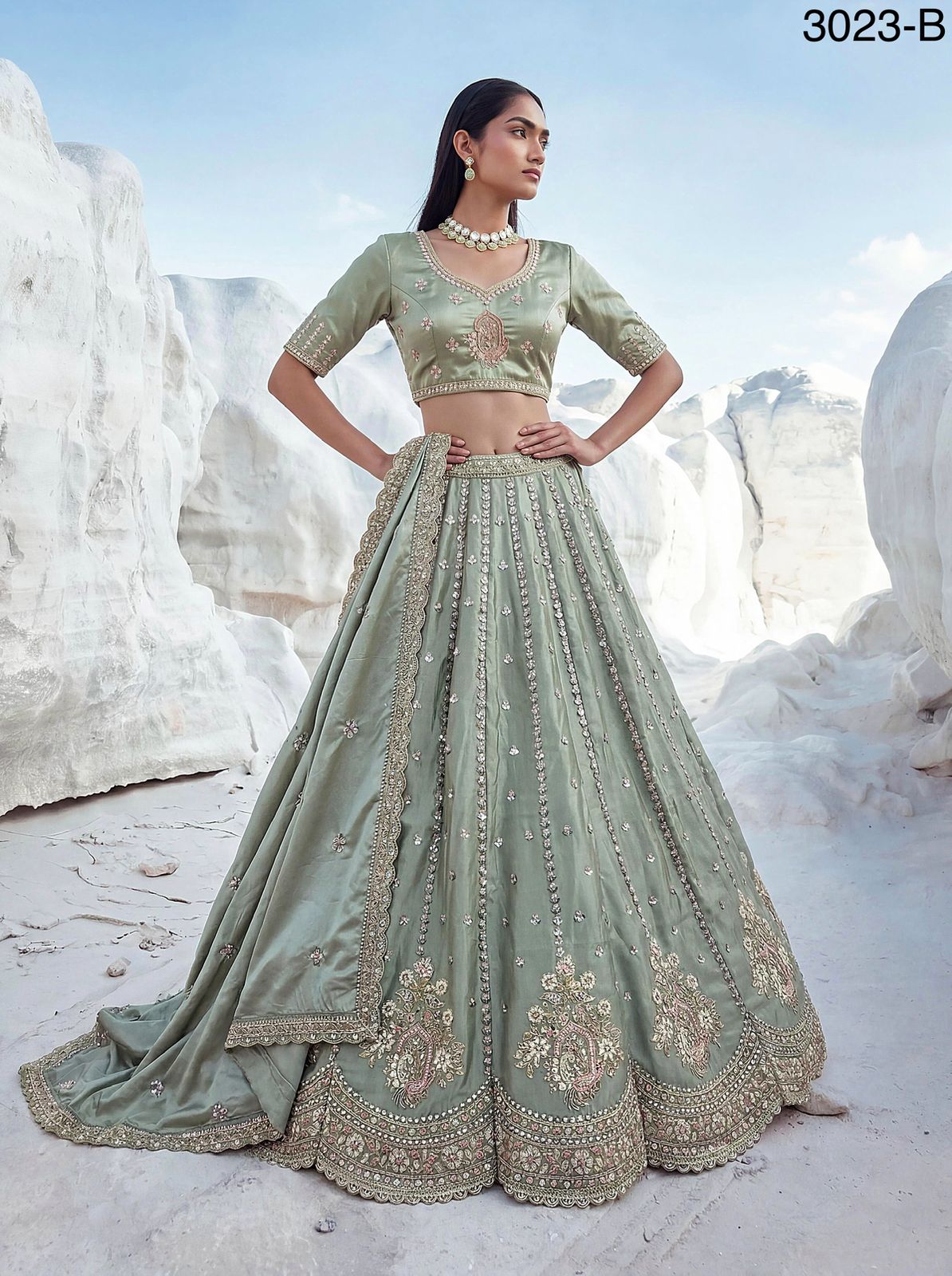 Twilight Bloom Intricate Handwork Designed Scalloped Lehenga Choli