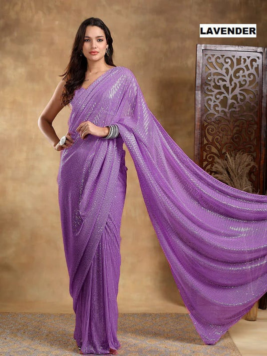 Solid Colored Bling Sequin Party Sarees