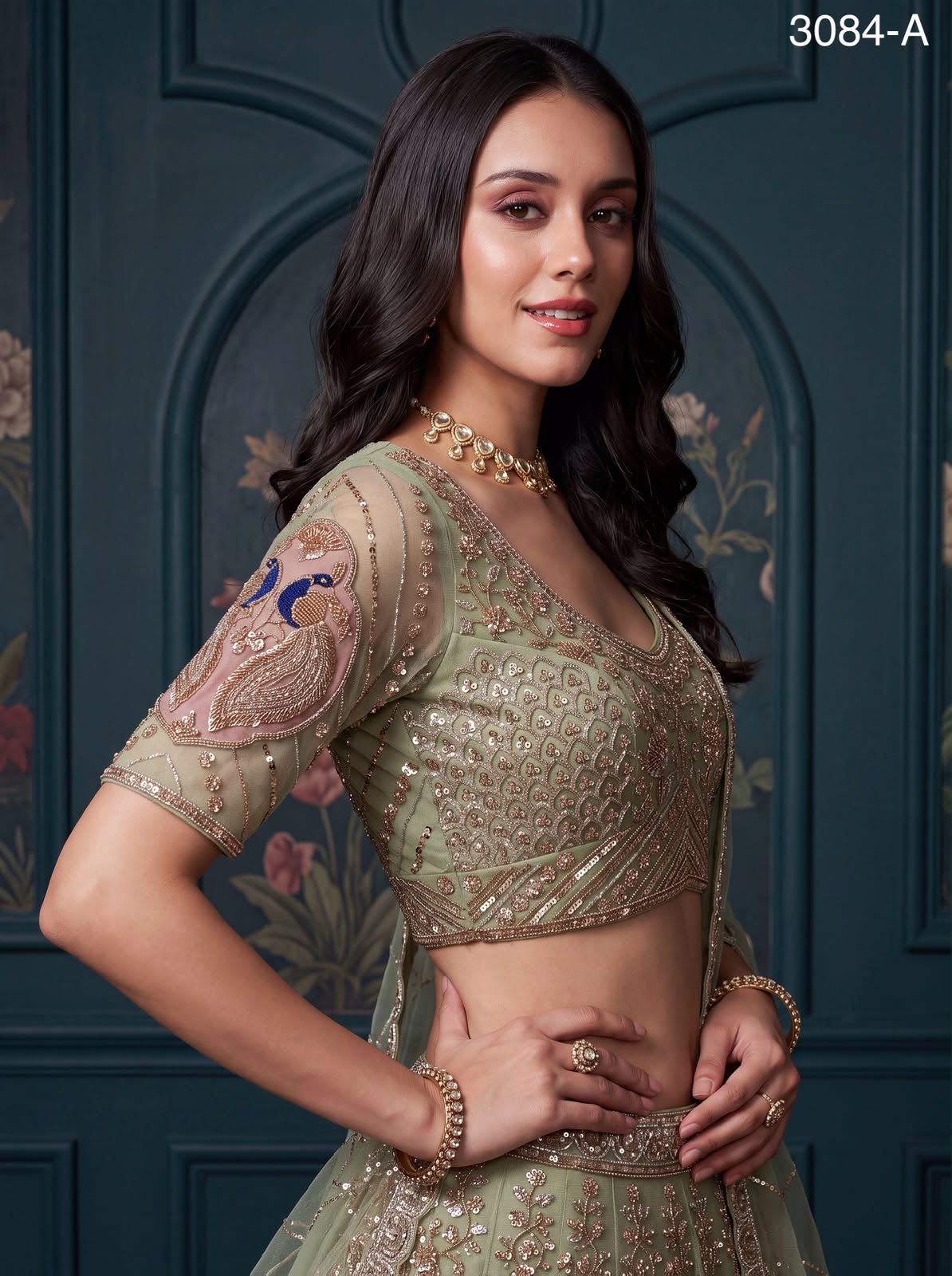 Peacock Handwork Motif and Beads work Designer Indian Wedding Lehenga Choli