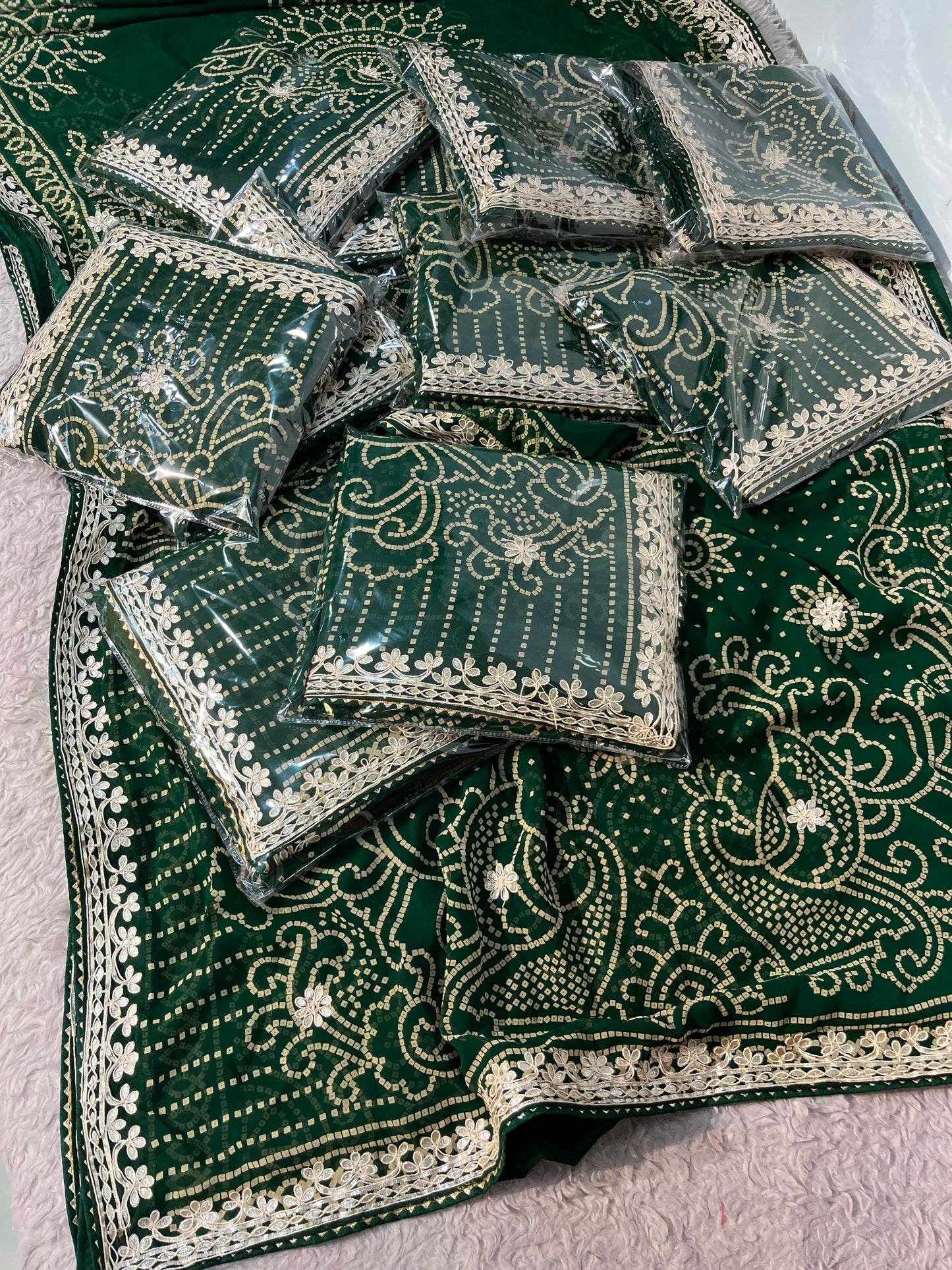 Jaipuri Gotta Patti Bottle Green Saree