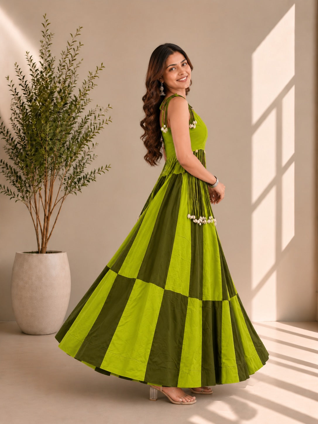 NAVRATRI 2026 SPECIAL CHEQUERED GREEN LEHANGA