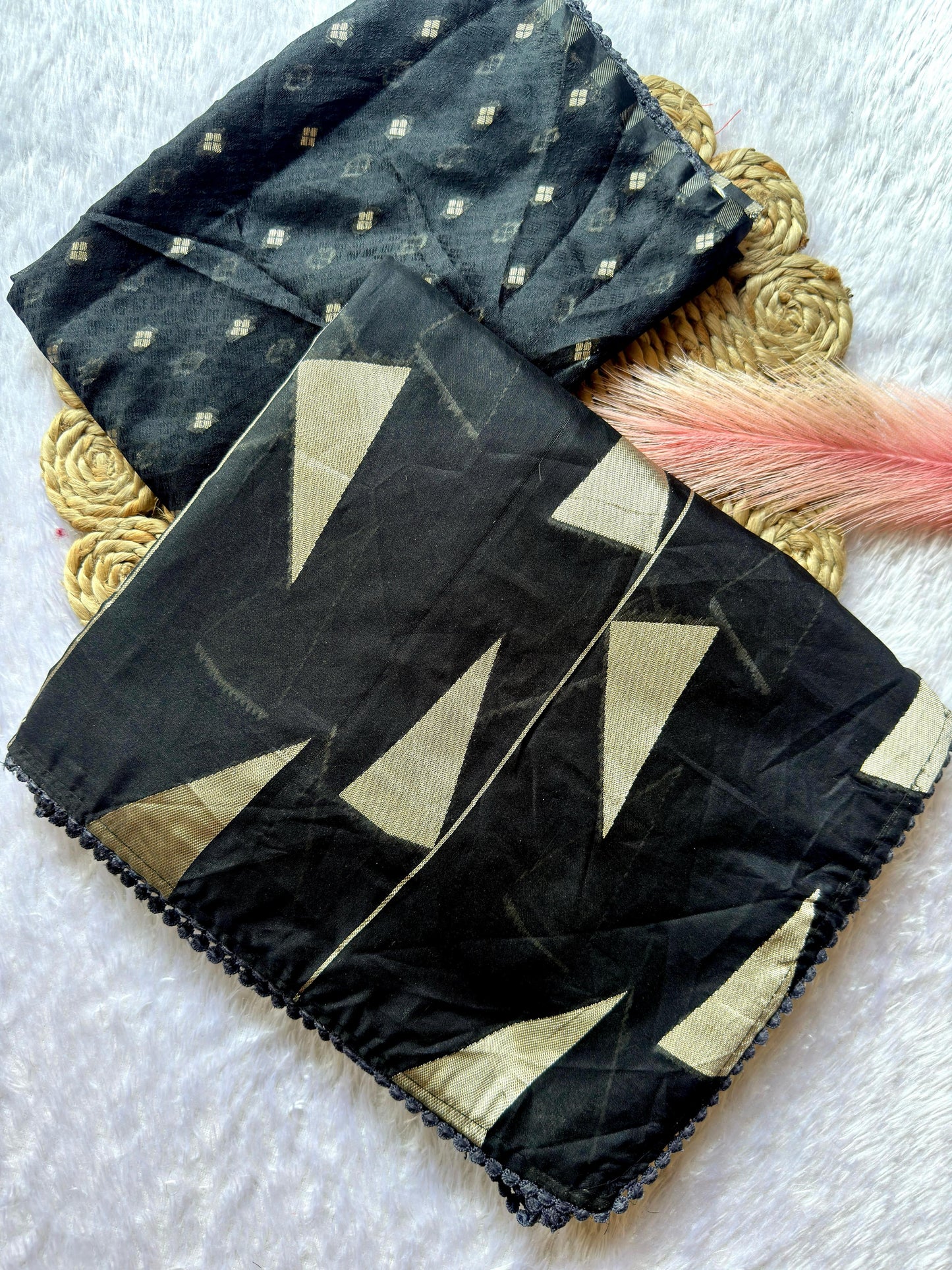 Pure Soft Organza Black Triangle Pattern Saree