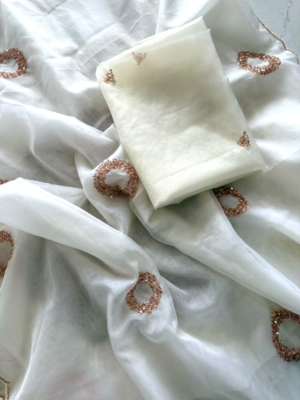 White Premium Designer Organza Saree