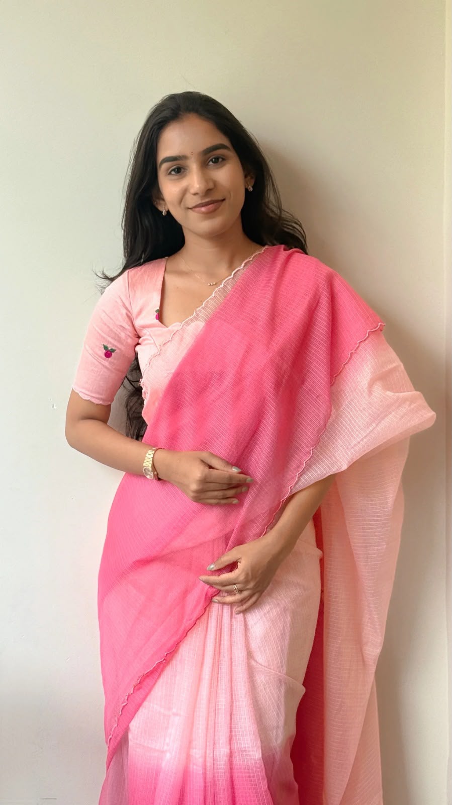 Pink Premium Viscose Kota Doriya Saree