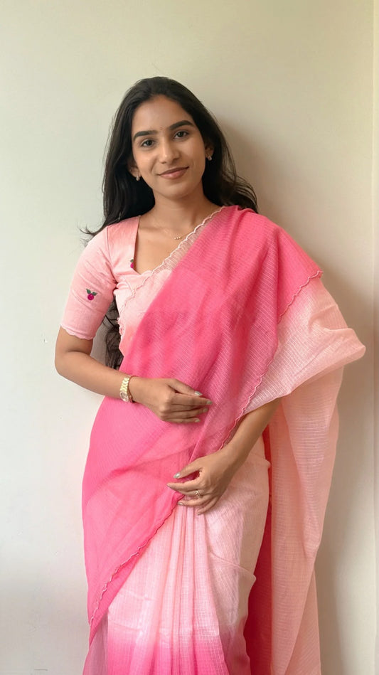 Pink Premium Viscose Kota Doriya Saree