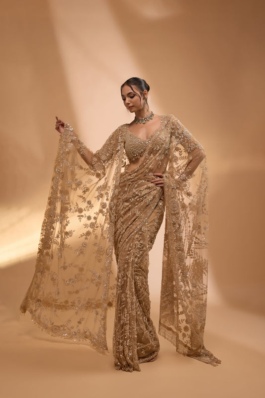 Bollywood Blockbuster 5mm Sequins Net Saree with Heavy Embroidered Blouse