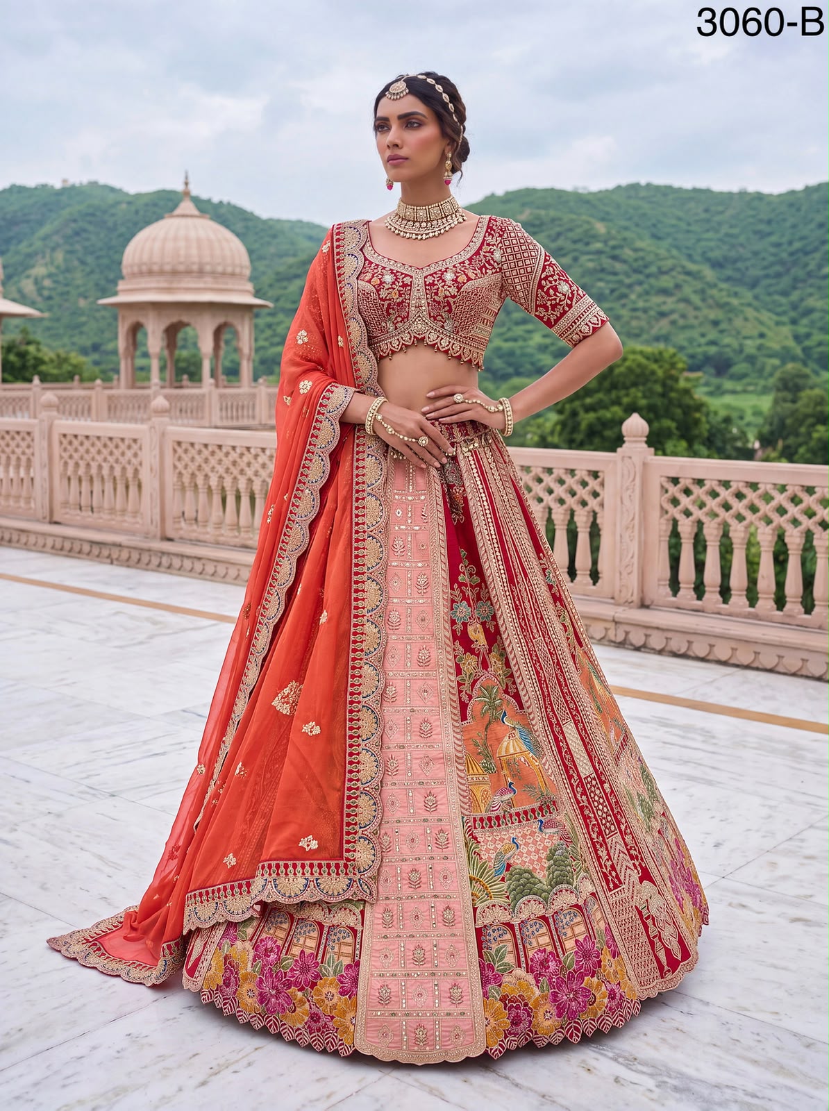 Royal Heritage Pichwai Lehenga in Orange Hues