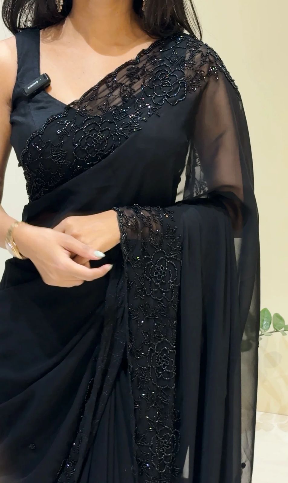 Bling Party Saree Beads Work Saree