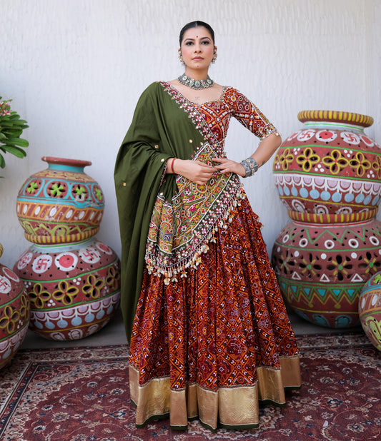 Pure Muslin Cotton Real Mirror Work Lehenga Choli