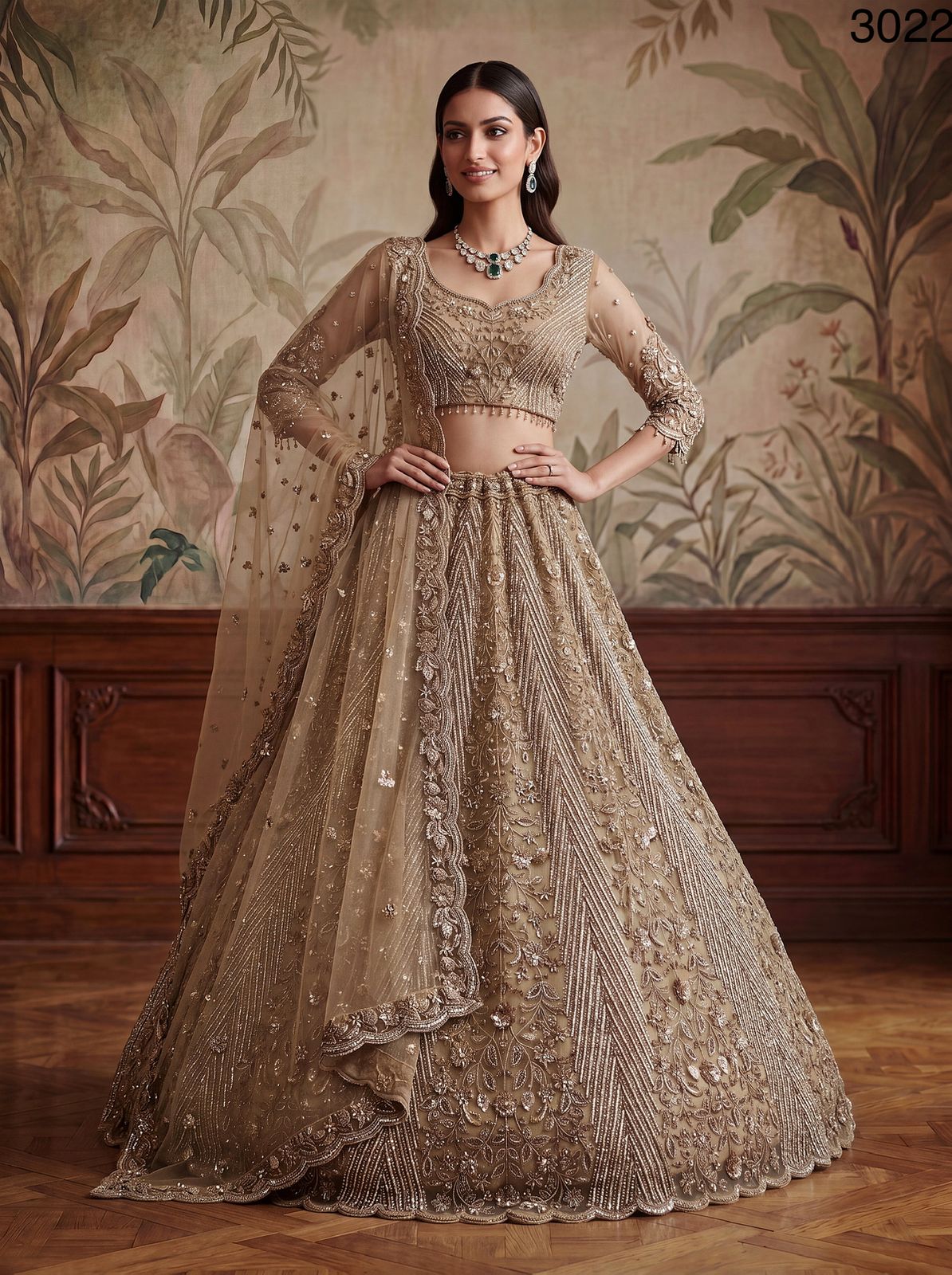 The Antique Gold Chevron Lehenga Choli Along With Designed Dupatta