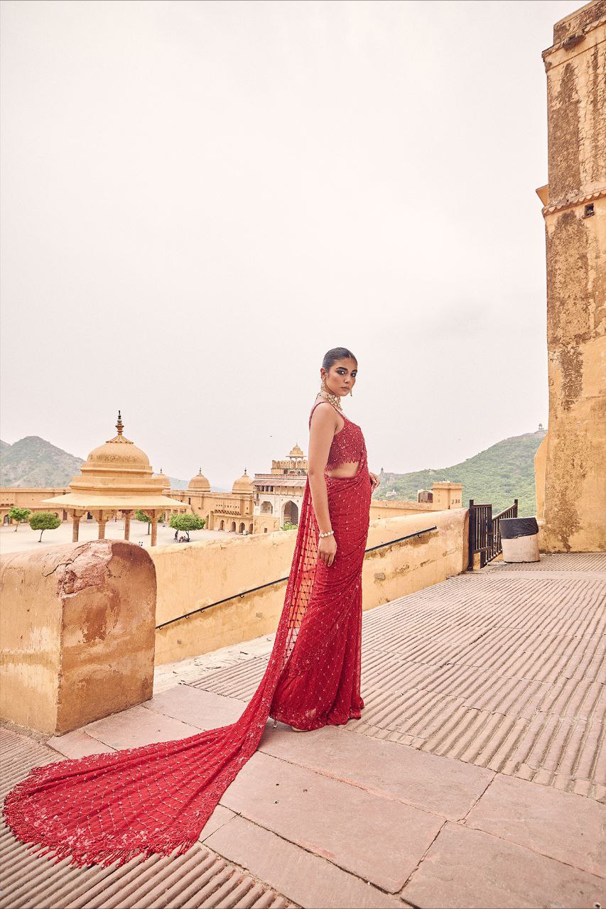 Red Hot Bling Bollywood BlockBuster Sequins Party Saree