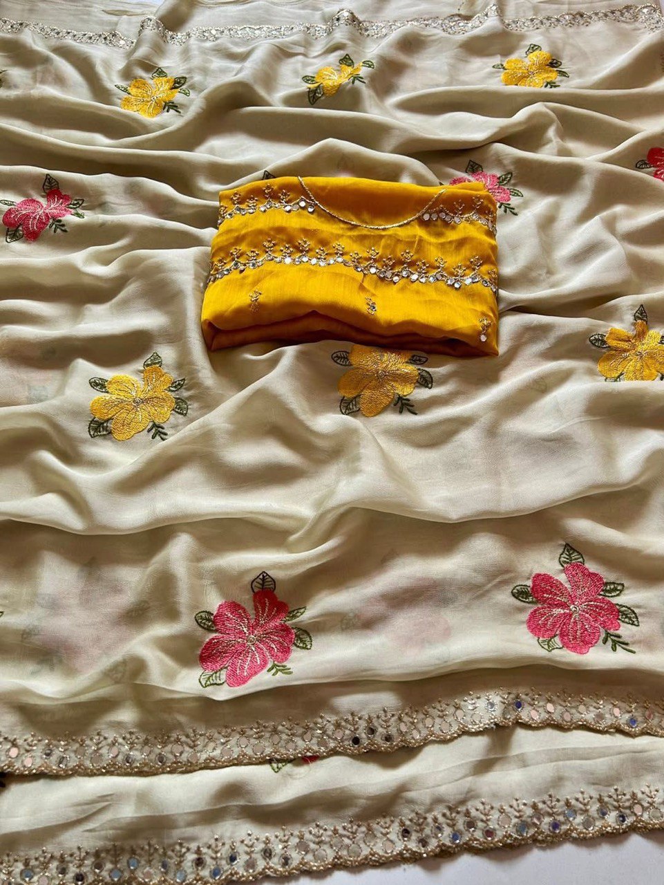 Style With Pride In Mirror Work Rangoli Silk Saree