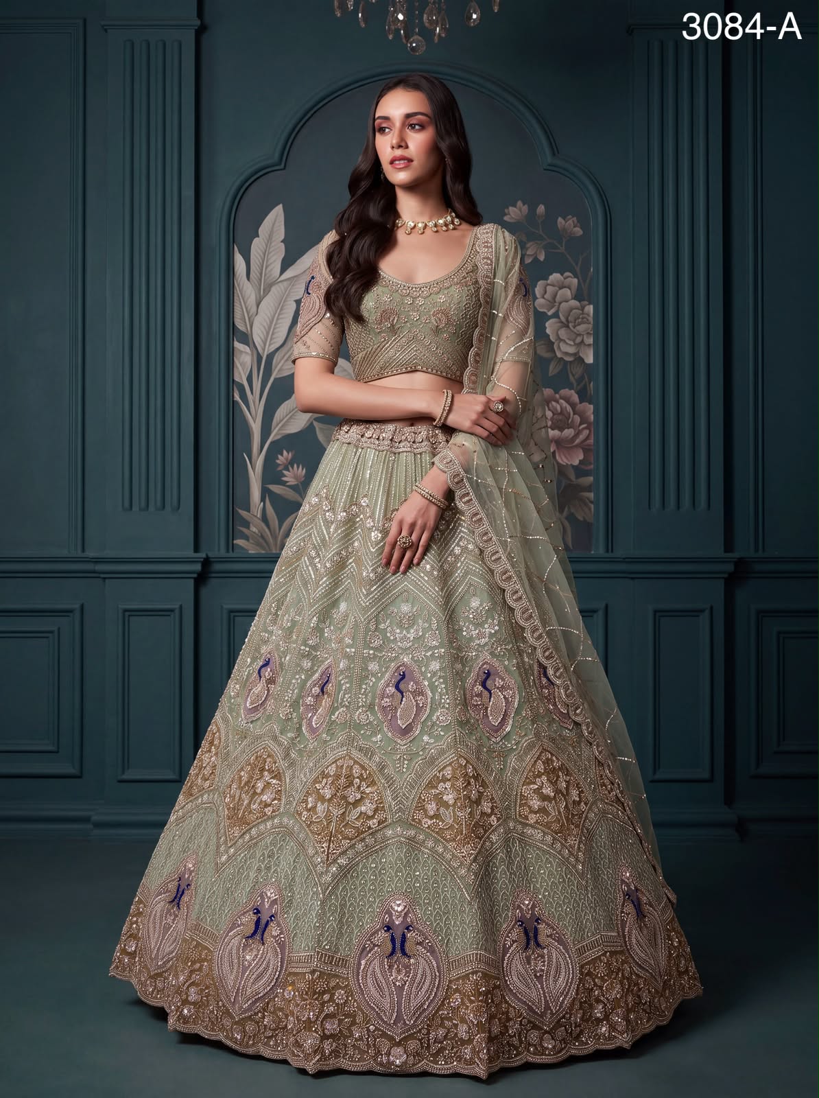 Peacock Handwork Motif and Beads work Designer Indian Wedding Lehenga Choli