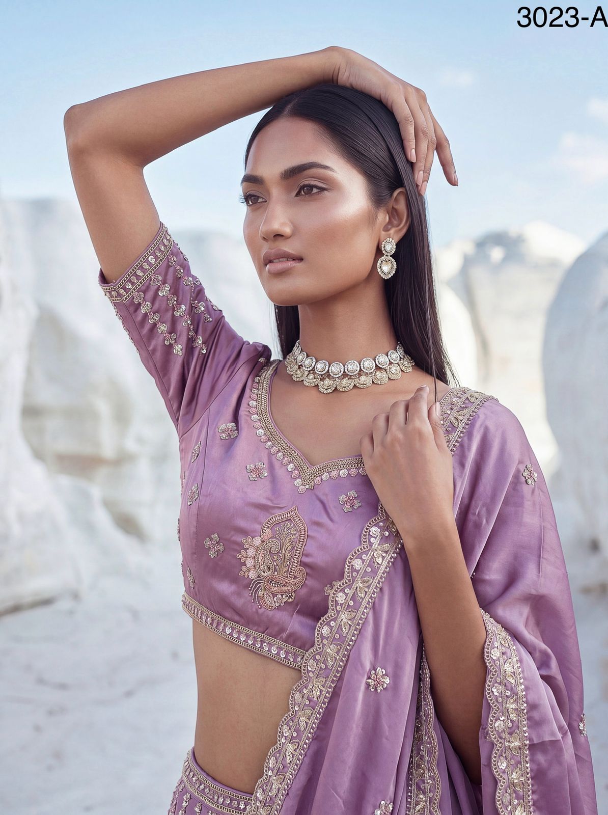 Twilight Bloom Intricate Handwork Designed Scalloped Lehenga Choli