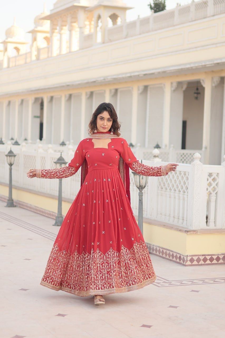 FESTIVE RED GOWN WITH DUPATTA