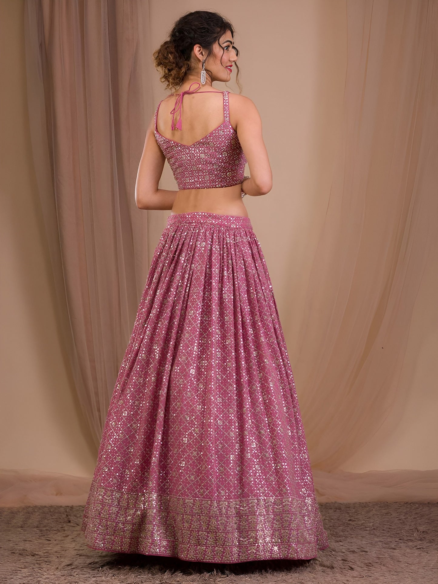 Glittering Rose Pink Designer Lehenga Choli