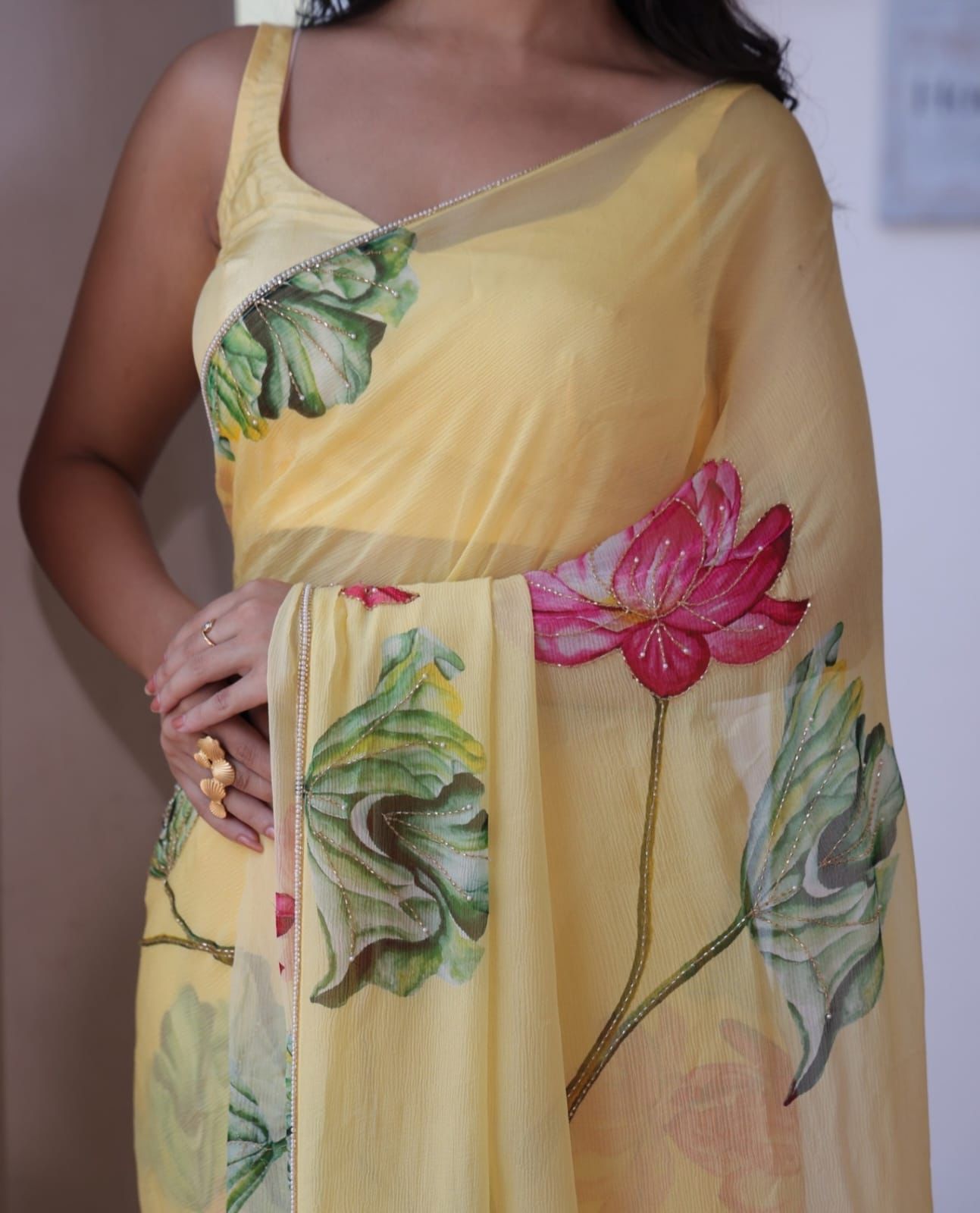 CELEBRITY STYLE PASTEL YELLOW SOFT TABBY ORGANZA FESTIVE SAREE
